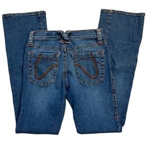 Tommy Hilfiger flare jeans junior women size 5 red stitching embellished pockets